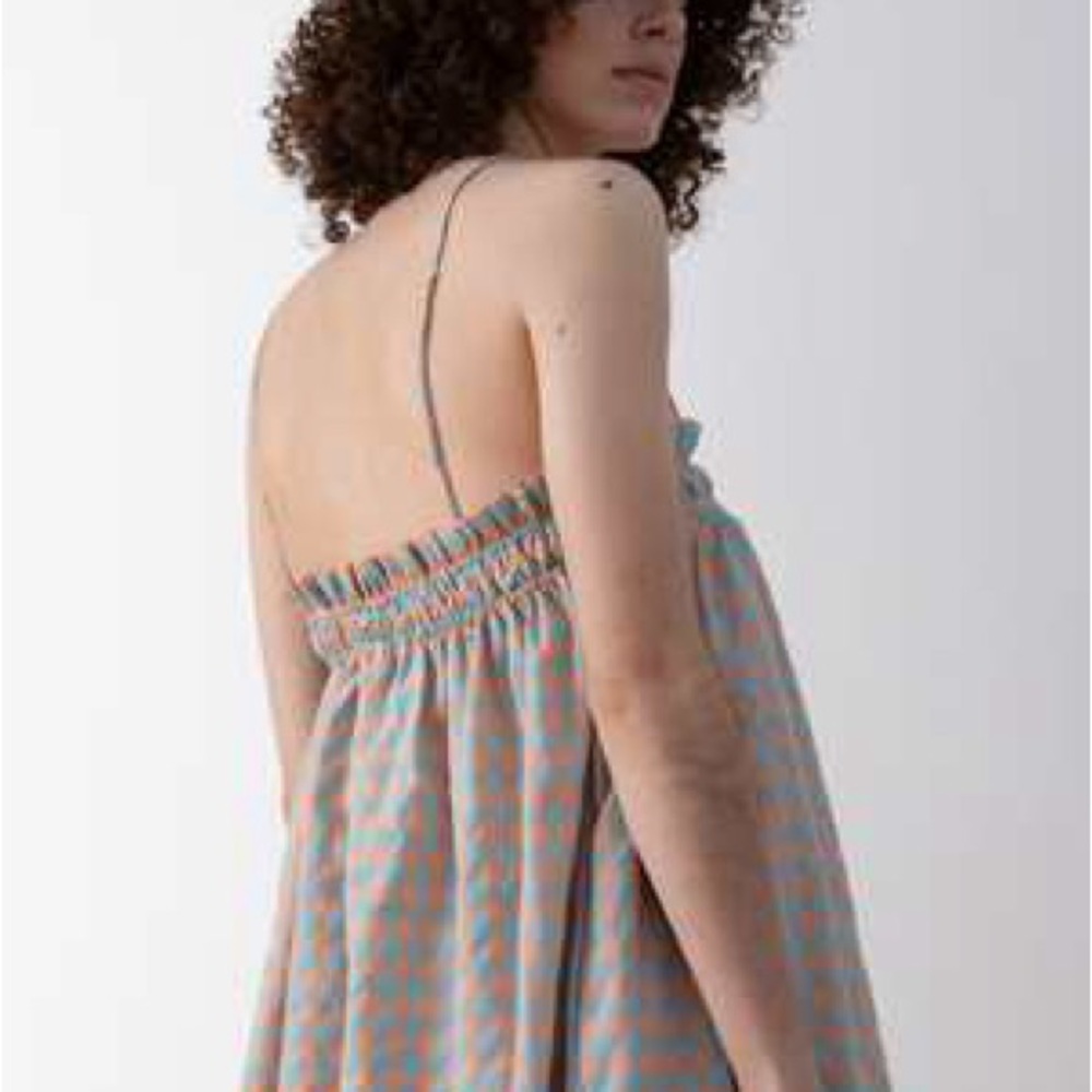 Ali Golden Gingham Elastic Midi Dress w/ Pockets | Size L - Picture 4 of 6